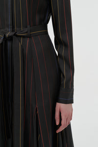 Galway Shirtdress in Charcoal Multi Pinstripe Silk Twill
