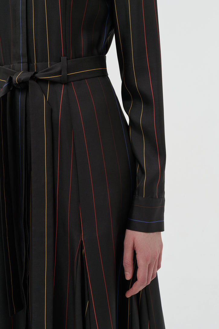 Galway Shirtdress in Charcoal Multi Pinstripe Silk Twill