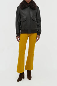 Grant Jacket in Ebony Textured Leather and Shearling