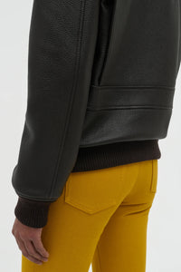Grant Jacket in Ebony Textured Leather and Shearling