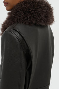 Grant Jacket in Ebony Textured Leather and Shearling
