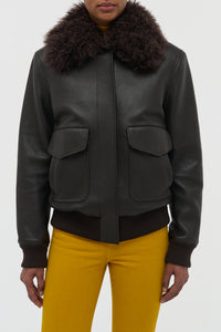 Grant Jacket in Ebony Textured Leather and Shearling