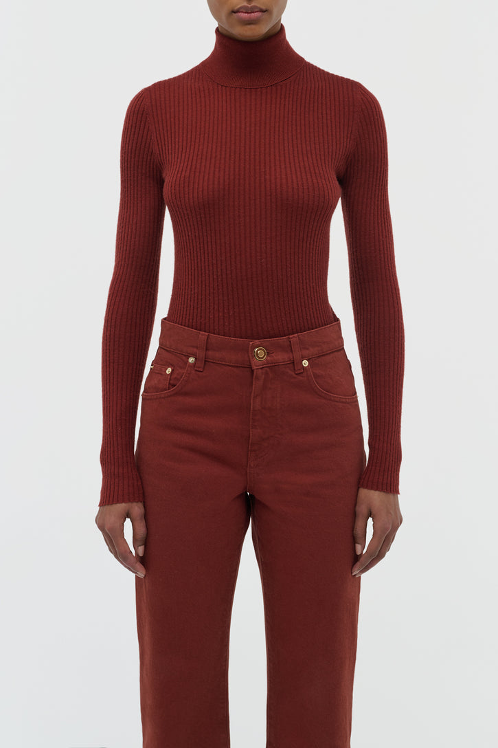 Peppe Knit Turtleneck in Burnt Sienna Cashmere Silk