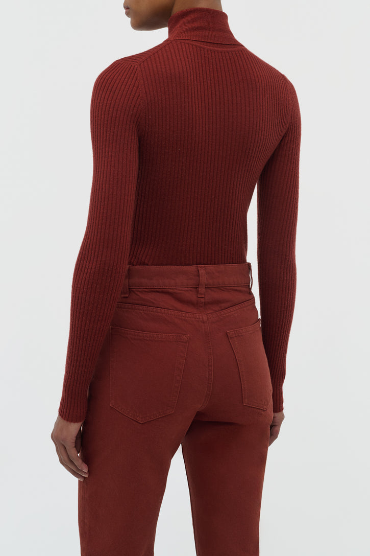 Peppe Knit Turtleneck in Burnt Sienna Cashmere Silk