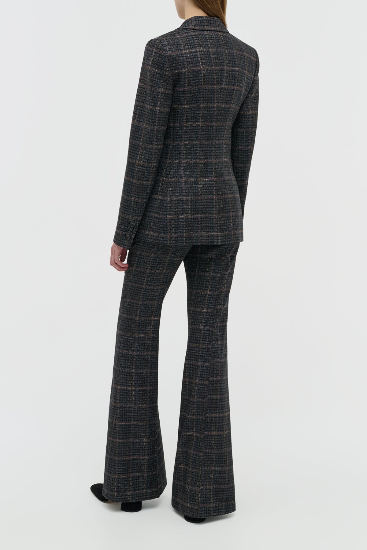 Leiva Blazer in Charcoal Multi Wool Silk Clubcheck Plaid