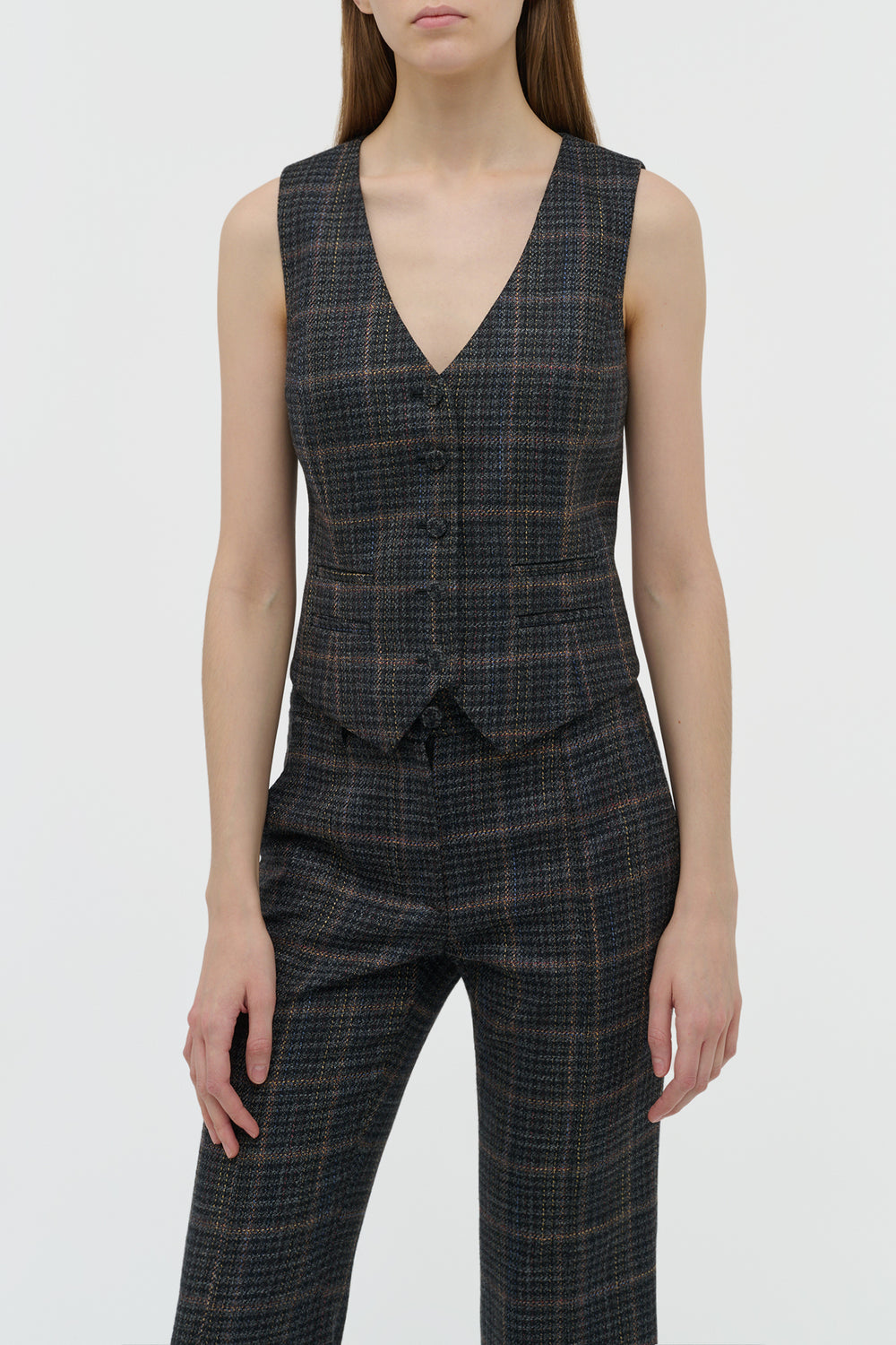 Coleridge Vest in Charcoal Multi Wool Silk Clubcheck Plaid