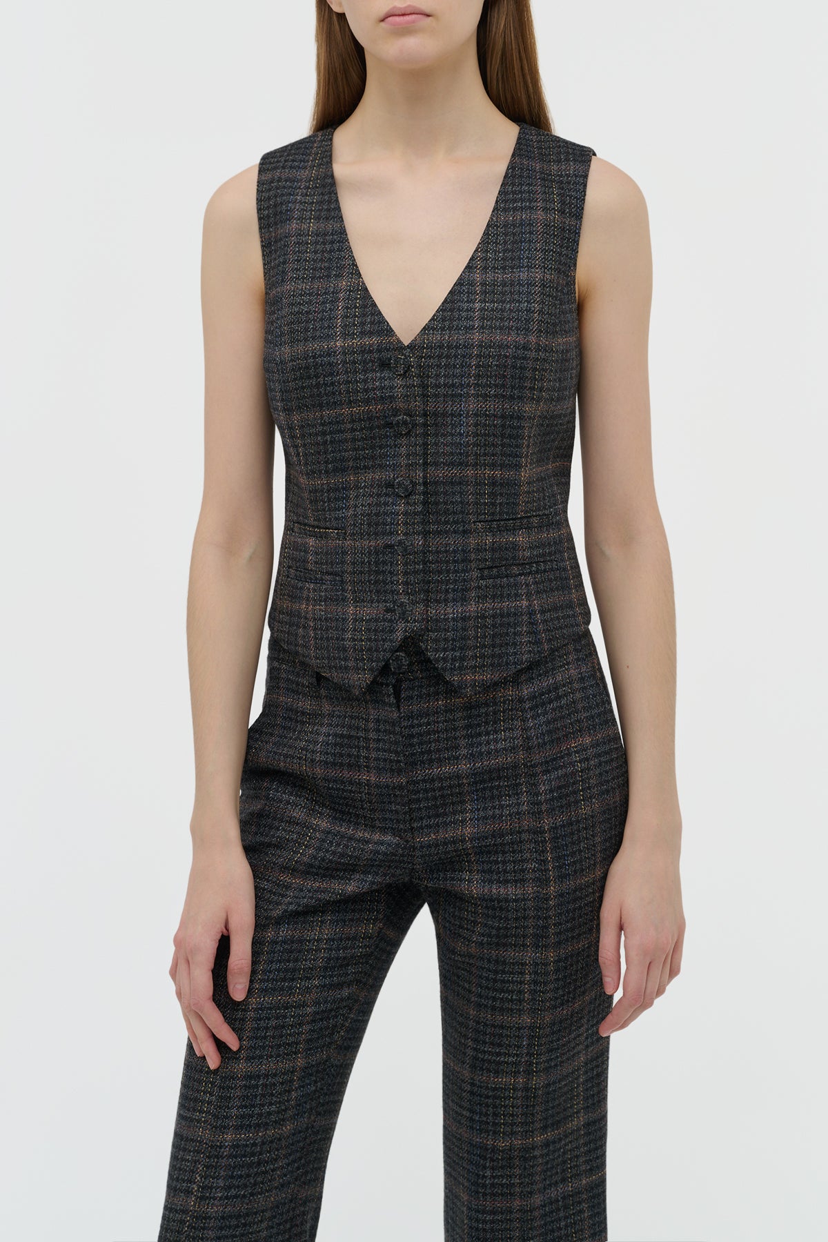 Coleridge Vest in Charcoal Multi Wool Silk Clubcheck Plaid
