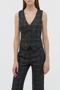 Coleridge Vest in Charcoal Multi Wool Silk Clubcheck Plaid