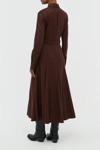 Meyer Pleated Maxi Shirtdress in Burnt Sienna Wool Cashmere Flannel