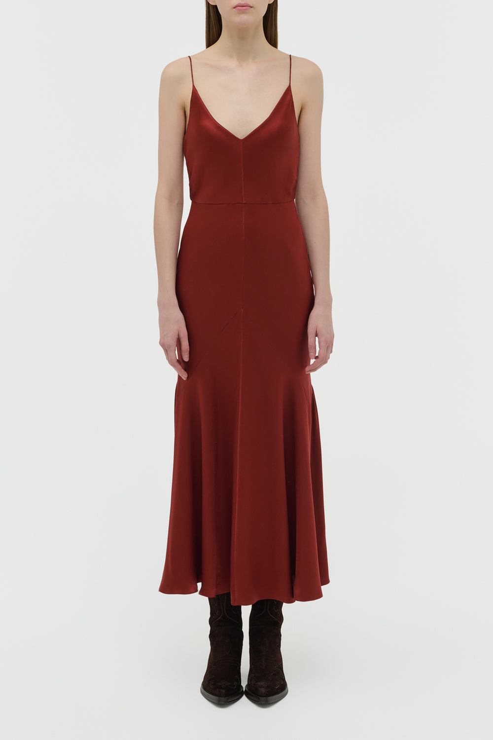 Brigita Slip Dress in Burnt Sienna Double Satin