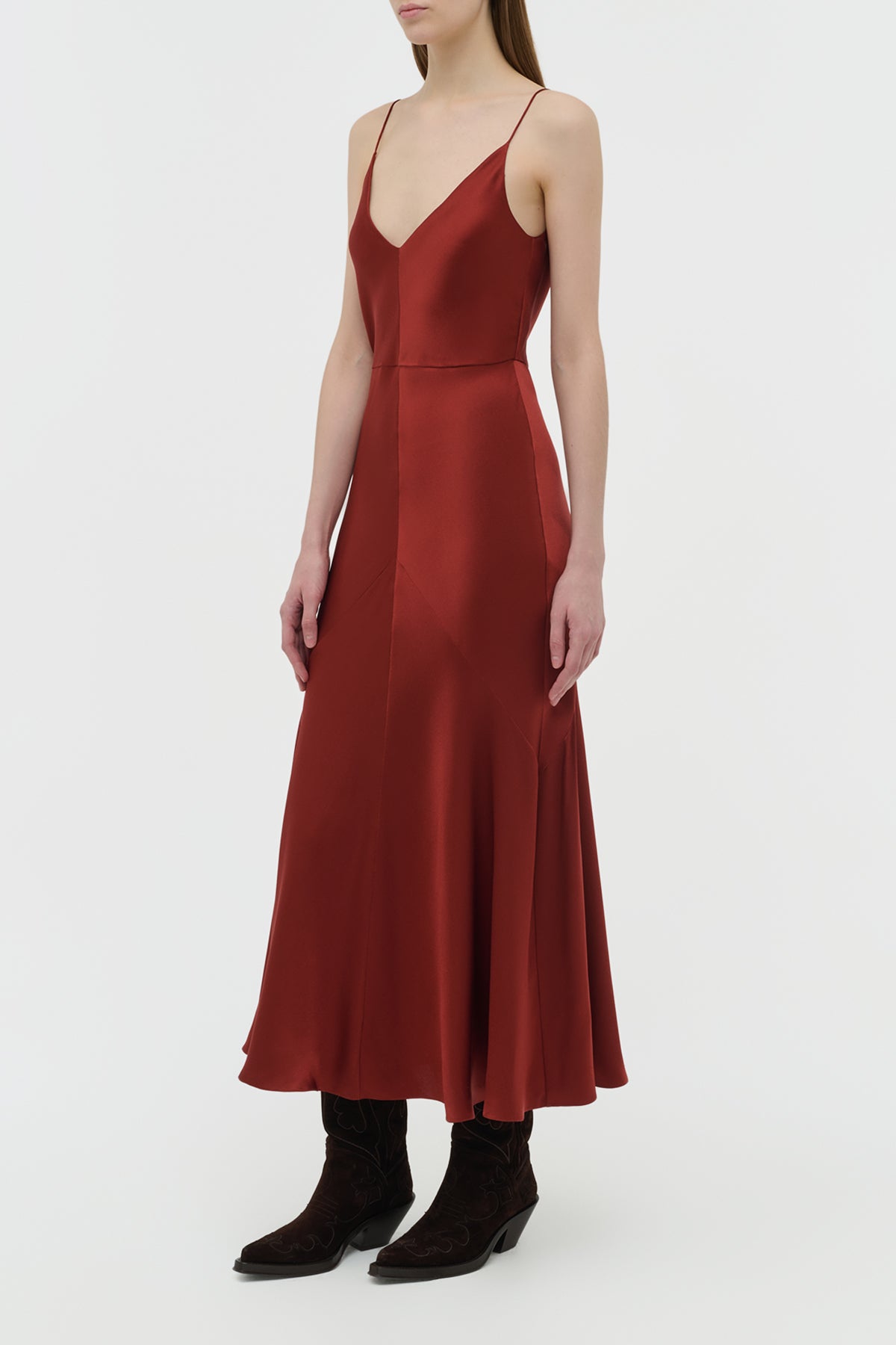 Brigita Slip Dress in Burnt Sienna Double Satin