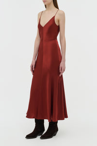 Brigita Slip Dress in Burnt Sienna Double Satin