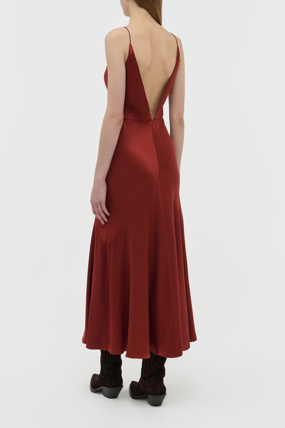 Brigita Slip Dress in Burnt Sienna Double Satin