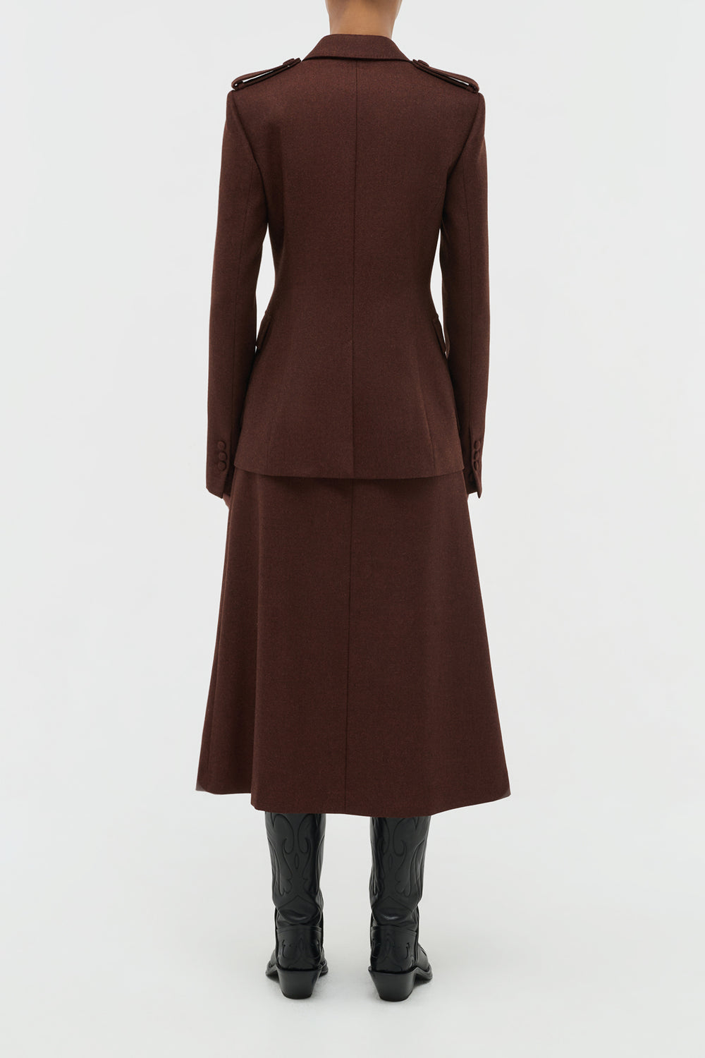 Wesley Pleated Midi Skirt in Burnt Sienna Wool Cashmere Flannel