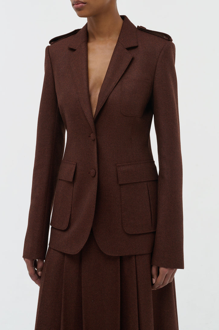 Louisa Blazer in Burnt Sienna Wool Cashmere Flannel