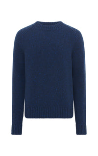 Daniel Knit Sweater in Electric Navy Speckled Aran Cashmere