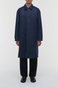 Alain Reversible Coat in Black & Electric Navy Virgin Wool