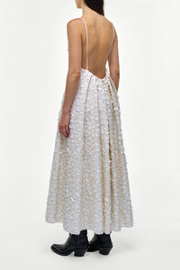Nexus Embroidered Leaves Maxi Dress in Ivory Linen