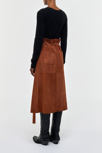 Idalia Midi Skirt in Cognac Suede