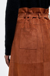 Idalia Wrap Midi Skirt in Cognac Suede