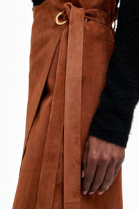 Idalia Midi Skirt in Cognac Suede
