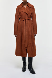 Lyra Trench Coat in Cognac Suede