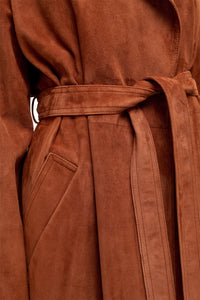 Lyra Trench Coat in Cognac Suede