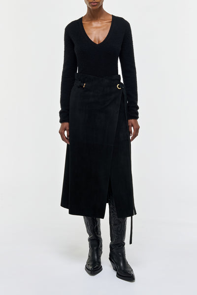 Idalia Wrap Midi Skirt in Black Suede – Gabriela Hearst