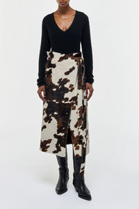 Idalia Midi Skirt in Ivory Cognac Multi Pony Hair