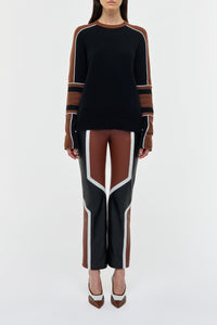 Finnian Knit Moto Sweater in Cognac & Black Cashmere