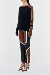 Finnian Knit Moto Sweater in Cognac & Black Cashmere