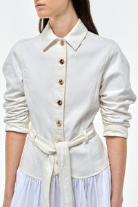 Delyth Shirtdress in White Recycled Cotton Denim & Linen