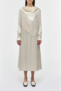 Rouge Fringe Scarf Dress in Ivory Silk