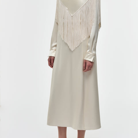 ivory dress with neck scarf Women's Silk Fringe sale-collection