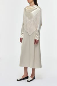 Rouge Fringe Scarf Dress in Ivory Silk