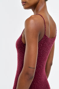 Florian Knit Dress in Bordeaux Fuchsia Beaded Cashmere Silk