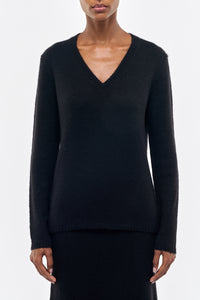 Vesper Knit V-Neck Sweater in Black Cashmere
