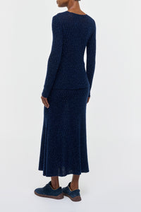 Sabine Knit Skirt in Electric Navy & Cobalt Beaded Cashmere Silk