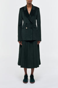 Wesley Pleated Midi Skirt in English Green Sea Island Cotton Corduroy