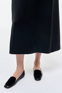 Aveda Flat Loafer in Black Leather & Suede