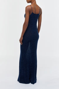 Florian Knit Dress in Electric Navy Beaded Cashmere Silk