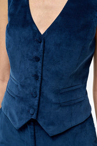 Coleridge Vest in Electric Navy Sea Island Cotton Corduroy