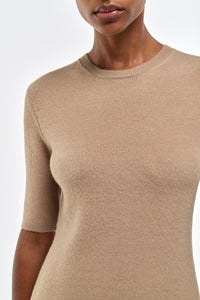 Xanthe Knit Top in Camel Brushed Cashmere