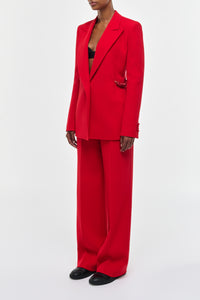 Norman Wide-leg Pant in Scarlet Red Virgin Wool Crepe
