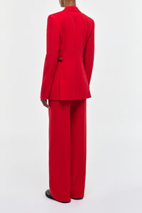 Norman Wide-leg Pant in Scarlet Red Virgin Wool Crepe