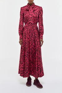 Phelan Maxi Shirtdress in Fuchsia Printed Silk