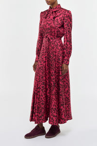 Phelan Maxi Shirtdress in Fuchsia Printed Silk