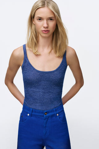 Cinxia Knit Tank Top in Cobalt Cashmere Silk with Hemp