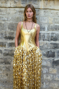 Isai Maxi Dress in Metallic Gold Linen Twill