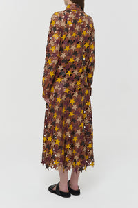 Lirael Patchwork Stars Midi Skirt in Multi Nappa Leather
